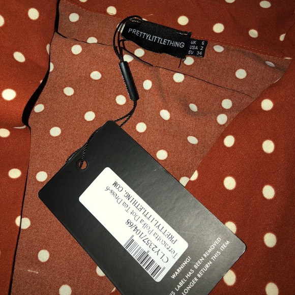 PRETTYLITTLETHING Terracotta Polka Dot Dress - Picture 3 of 3